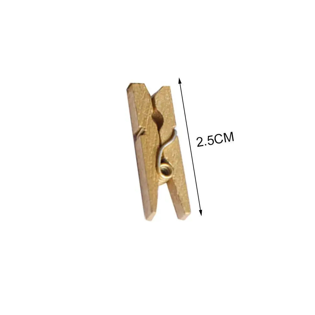 Hot Sale 50PCS 2.5CM Mini Natural Wooden Clothes Photo Paper Clothespin Craft Clips Portable Wood Clamp Golden Silver Color