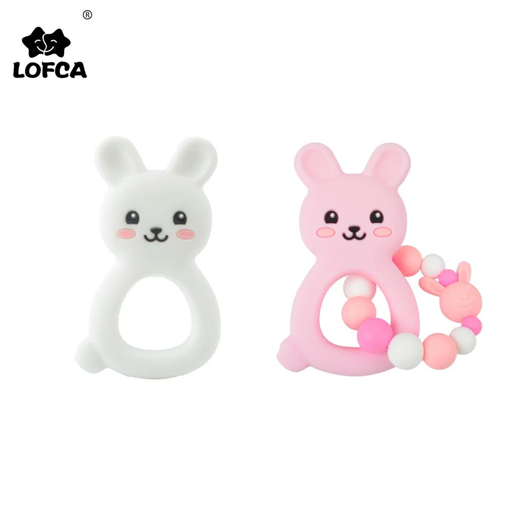 LOFCA Rabbit Silicone Teether Cartoon Animal Baby Teething Toy Free BPA Food Grade Silicone Pendant Gift Accessories Making