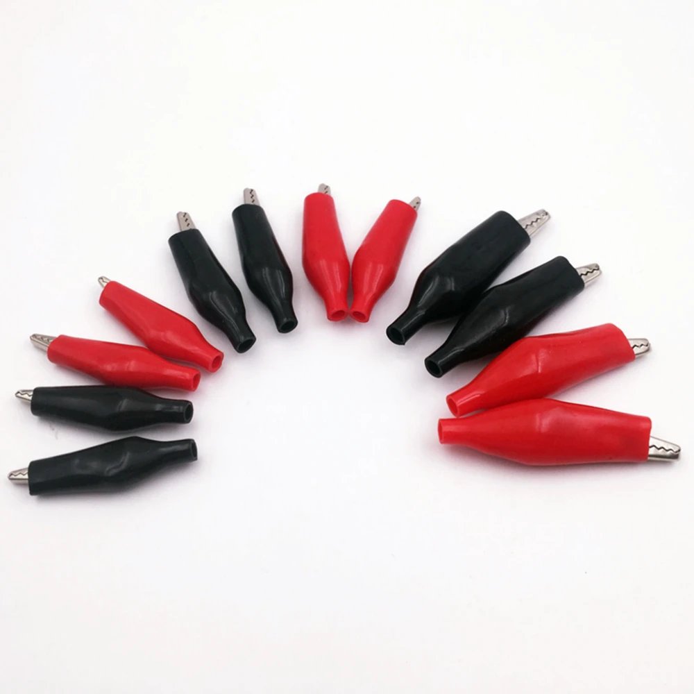 10pcs/lot 28mm/35mm/45mm Metal Alligator Clip G98 Crocodile Electrical Clamp Testing Probe Meter Black Red with Plastic Boot Car