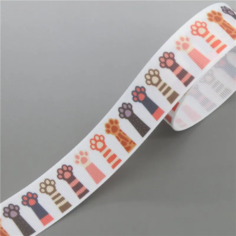 DHK 7/8\'\'5yards Dog Cat Paw Printed Grosgrain Ribbon Accessory Hairbow Headwear Decoration DIY Wholesale OEM E1887