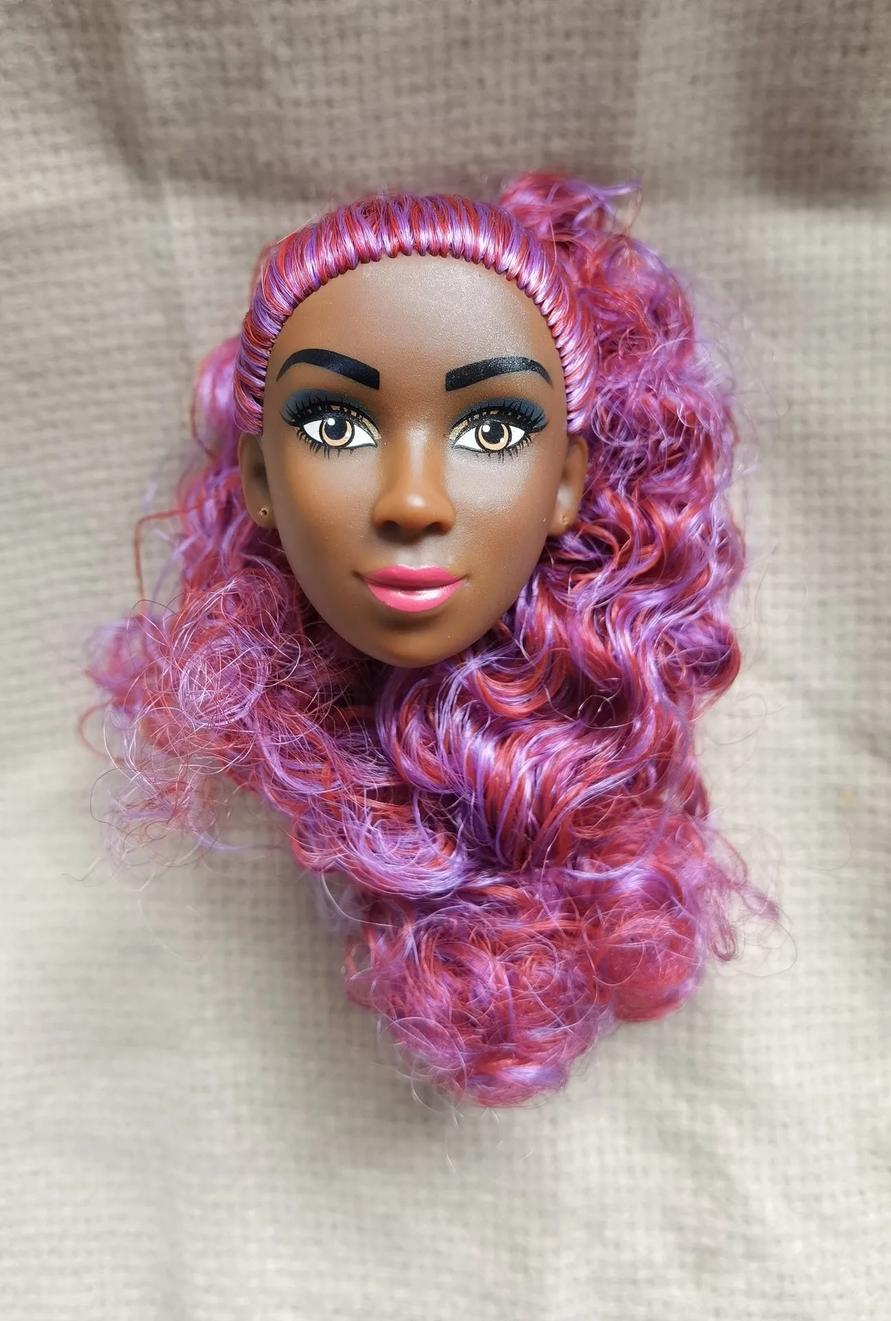 Black Lady Doll Head 1/6 Size Blue Brown Purple Black Hair Head Good Makeup Collection Doll Parts Girlfriend Gift Toy DIY Dolls