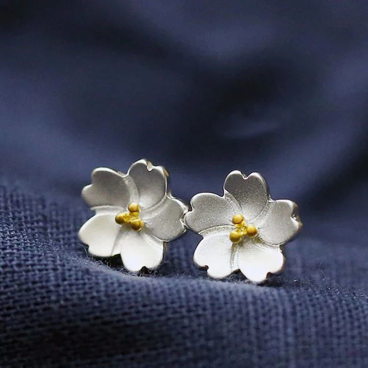 Prawdziwe 925 Sterling Silver Flower kolczyki dla kobiet dziewczyn prezent Hot moda sterling-srebrny-biżuteria kobiety kolczyki