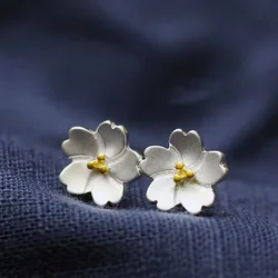 Real 925 Sterling Silver Flower Earrings for Women Girls Gift Hot Fashion sterling-silver-jewelry Women Earrings