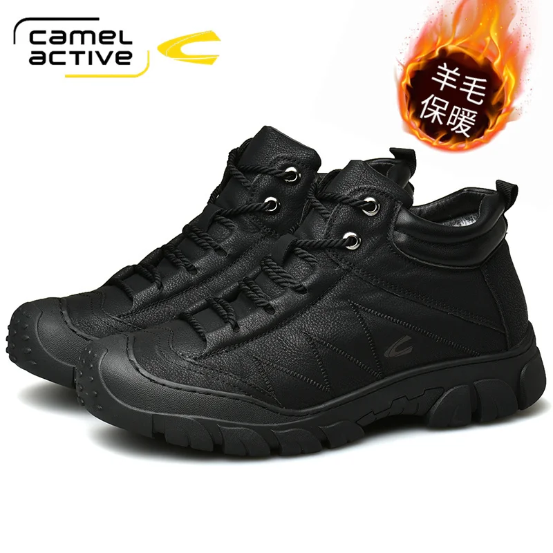 Camel Active Men Boots Winter with Fur Warm Snow Boots Men Winter Work Casual Shoes Sneakers High Top Rubber Ankle Boots