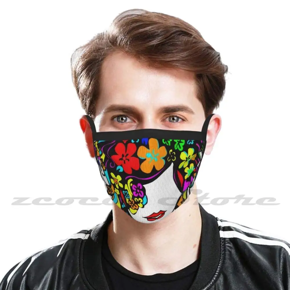 Harlem's Bloem Meisje 4 Masker Doek Wasbare Diy Filter Pm2.5 Volwassen Kids Expressionistische