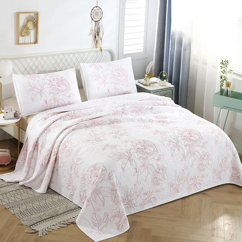 Korea Cotton Bedspreads Quilt Sets 3pcs Coverlet Embroidered Bed Cover With 2*Pillowcase King Queen Size Blanket Four Season