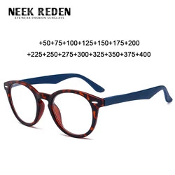 Blue Leopard Round Reading Glasses para homens e mulheres, Rivet Presbiopia Óculos com Diopter, + 0,5, + 0,75, + 1,25, + 2,25, + 3,25, + 3,75