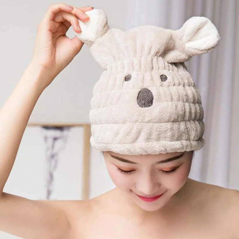 Fluffy Headscarf Long Hair Absorbent Bath Cap Bear Style Quick-drying Hair Towel Shower Cap Strong Absorbent Towel After Bath