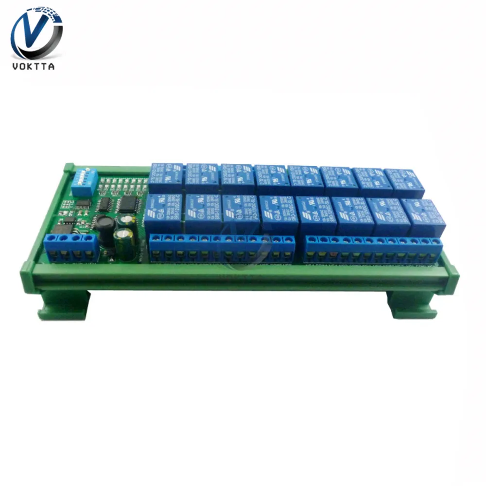 DC 12V 16 Channel RS485 Relay Module Modbus RTU Protocol Remote Control PLC Expansion Board Circuit Board with DIN Rail Box