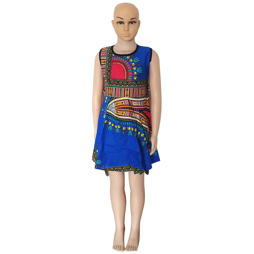 Little Girl’s Sleeveless Children Dresses Round Collar Dashiki Vestidos Ankara Printed 2022 African Summer Casual Cute