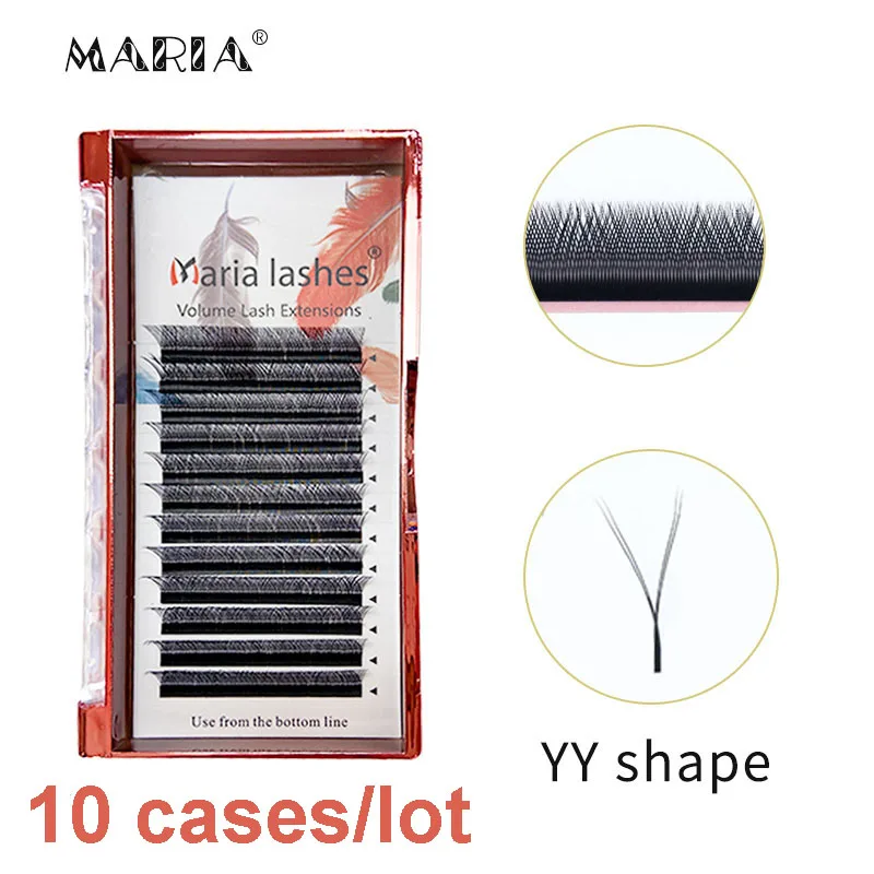 Maria 10 Cases Y Shape Eyelashes Beauty 0.05/0.07 YY Type V Lashes Extension Makeup Naturally Soft Mix Mink Cilios Volume Fans