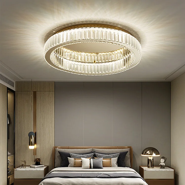 Modern Simple Crystal Circle Lamp Ceiling Chandelier Living Room Bedroom Study Decorative Led Indoor Lighting