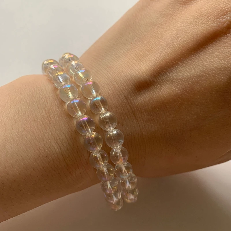 Natural Angel Aura Quartz Beads Titanium Coated Clear Quartz Stone Beads Strand DIY Loose Spacer Beads Accessories Dropship