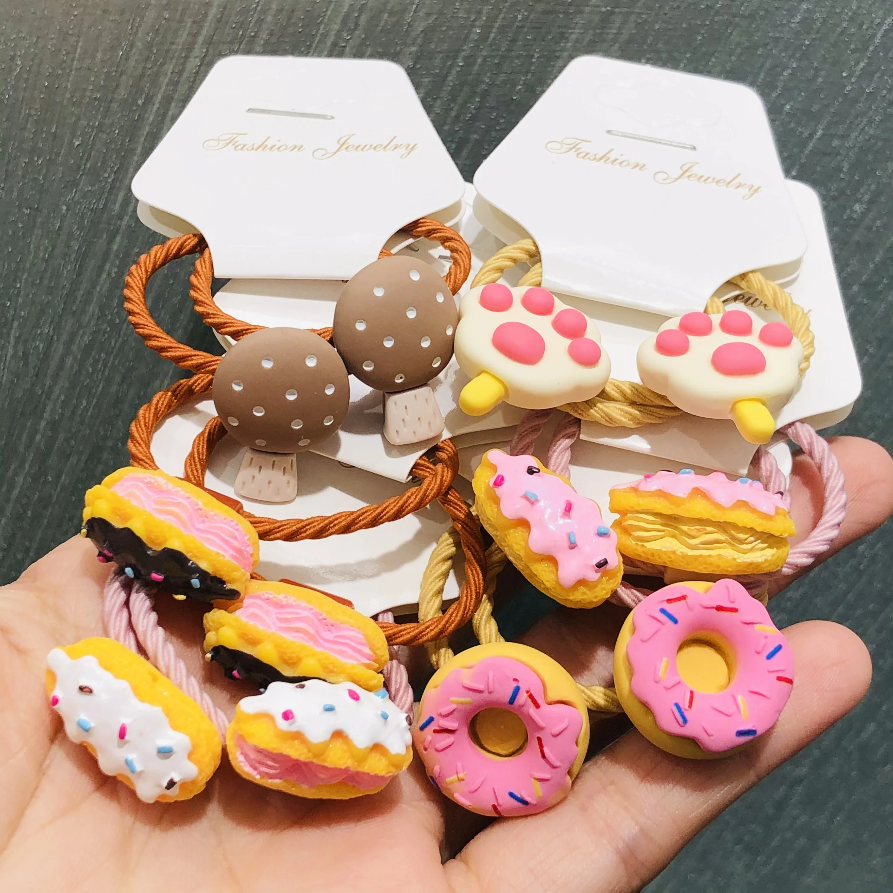 2Pcs/set Donut Cake Paw Hair Accessories Children Rubber Bands Scrunchies Elastic Hair Bands Girls Headband Decorations Ties