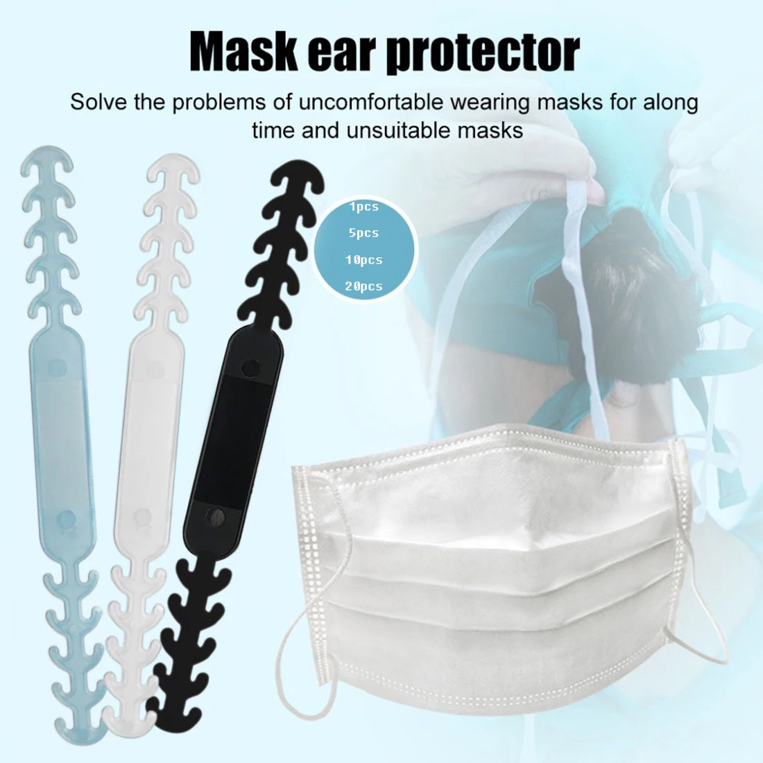 Plastic Facemask Clip Masks Extender Mask Holder Hook Ear Strap Grips Extension Belt Buckle 4-Levels Adjustment Anti-Slip