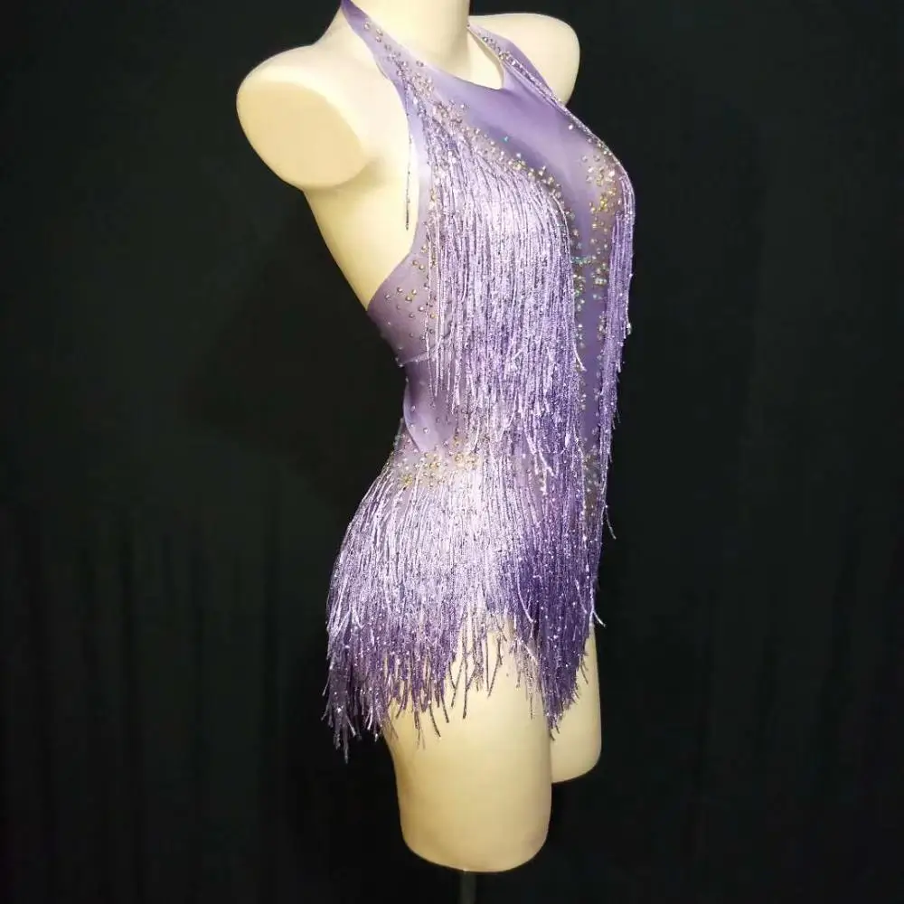 Borla strass estágio bodysuit sexy elástico latina dança macacões feminino discoteca dj performance wear trajes acrobáticos