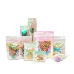 100 Pcs Iridescent Zip lock Bags Pouches Cosmetic Plastic Laser Iridescent Bags Holographic Makeup Bags Hologram Zipper Bags