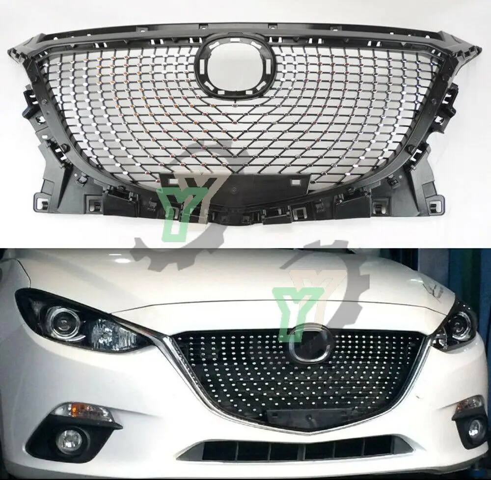 

Glossy Diamond Front Bumper Grill Honeycomb Grille For Mazda 3 Axela 2014-2016 Car Upper Mesh Grid Trim Grating Racing Grills