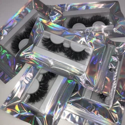 Wholesale 10/50/100pairs Fluffy 25mm Eyelashes With Holographic Bag Volume Messy Real Mink Lashes Dramatic Make Up False Eyelash