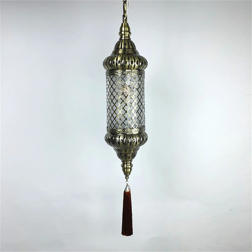 Southeast Asian Vintage Lantern Glass Pendant Lights Bedroom Living Room Kitchen Romantic Iron Lamps Bar Hotel Turkish Lights