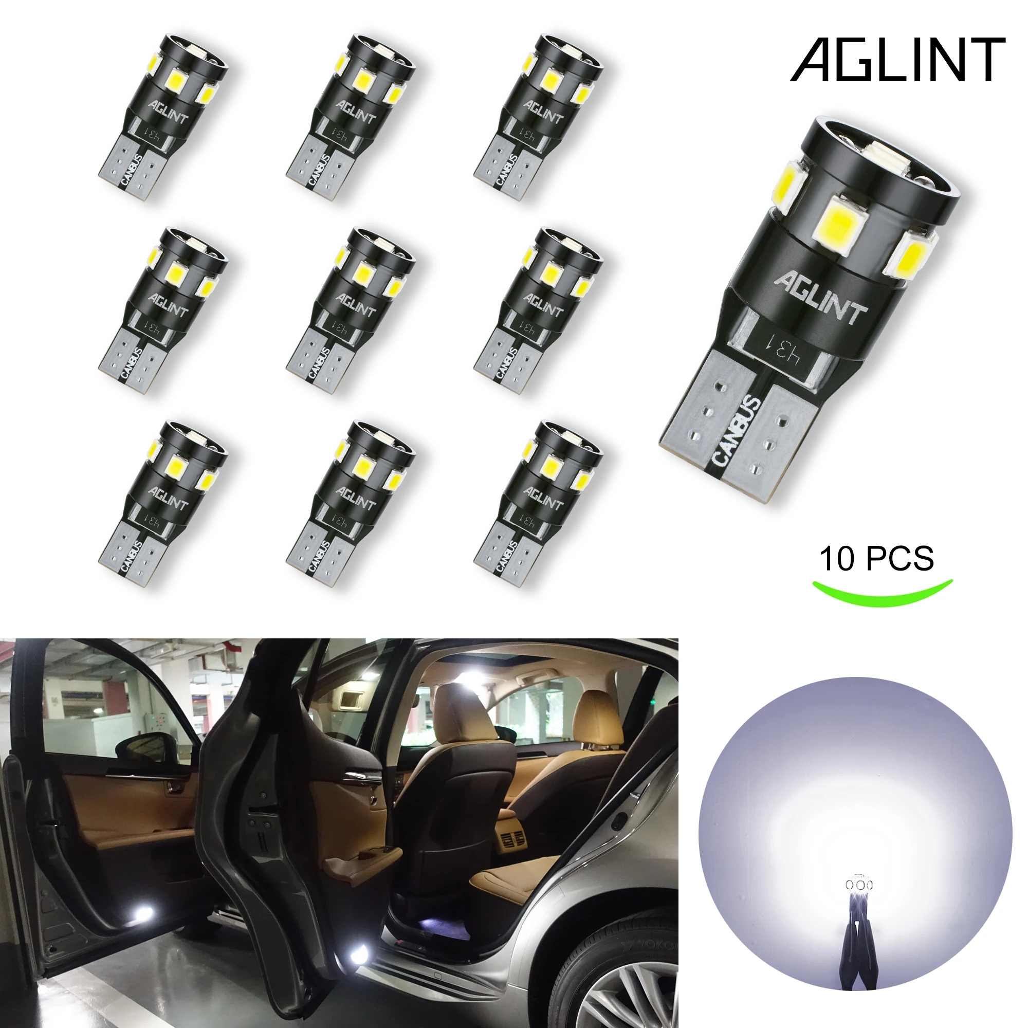 

AGLINT 10 шт. Led T10 Canbus без ошибок W5W 194 168 2825 9-SMD лампы для автомобиля Купол Карта двери багажник номерной знак свет белый 12 В