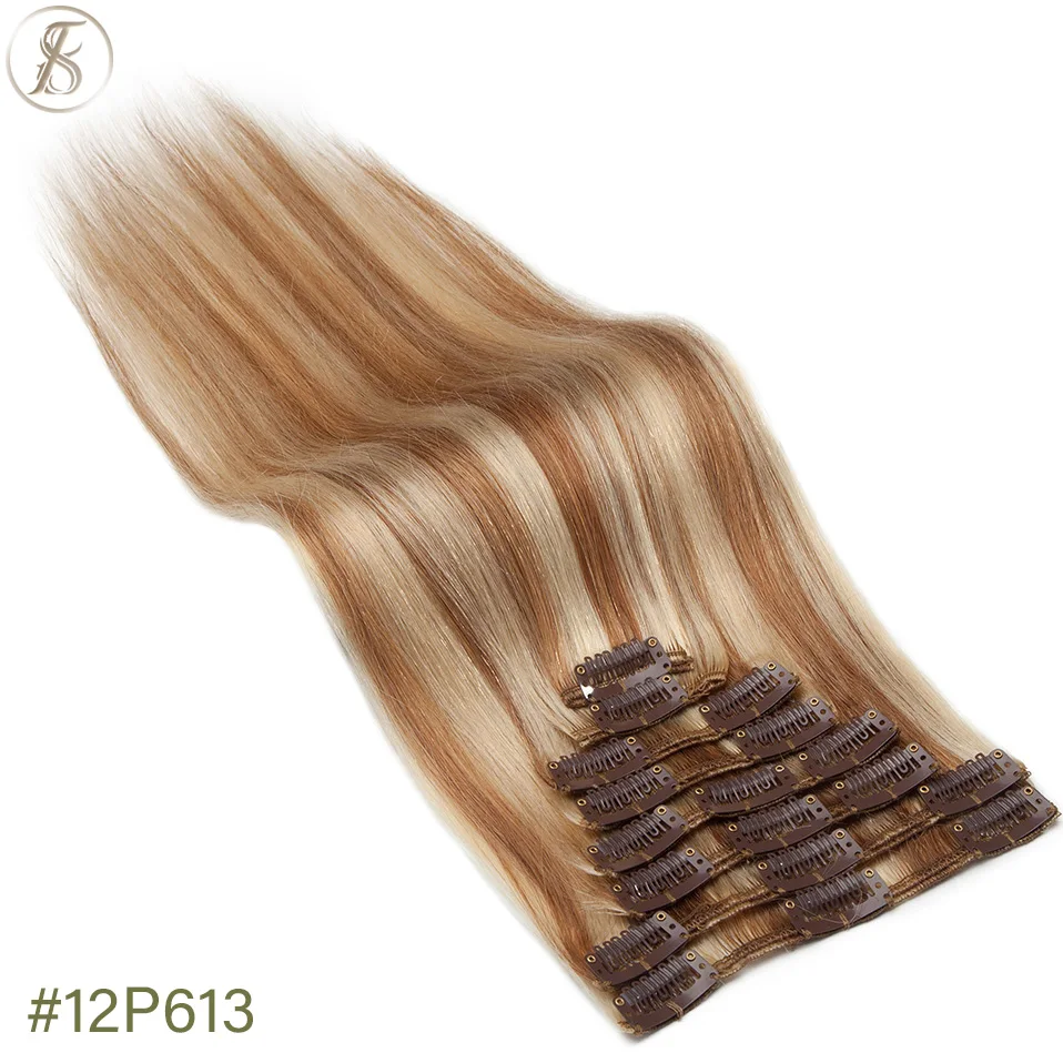 TESS 50-80g Natürliche Haar Extensions Clip In Menschliches Haar Extensions Gerade 8 teile/satz Vollen Kopf Dünne Highlight haar Clip Haarteil – Detail 21