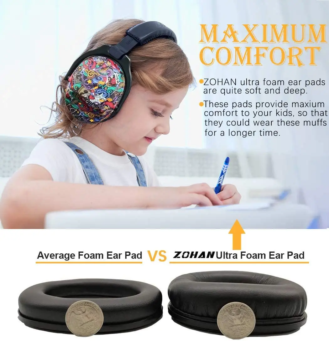 Imagem -03 - Zohan-ajustável Orelha Muffs para Crianças Proteção Auditiva Proteção Auricular Design dos Desenhos Animados Redução de Ruído Ajustável