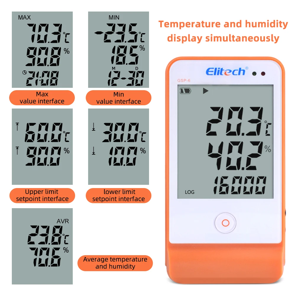 Yieryi Multi-use LCD Digital GSP-6 USB Temperature Humidity Data Logger for Storage Refrigerated Transportation Laboratory