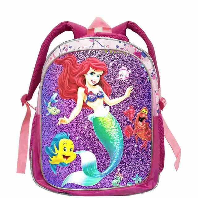 Disney Brand Cartoon Little Mermaid Ariel Princess Backpack Kids School Bag Kindergarten Pink Backpack for Girls 12inch