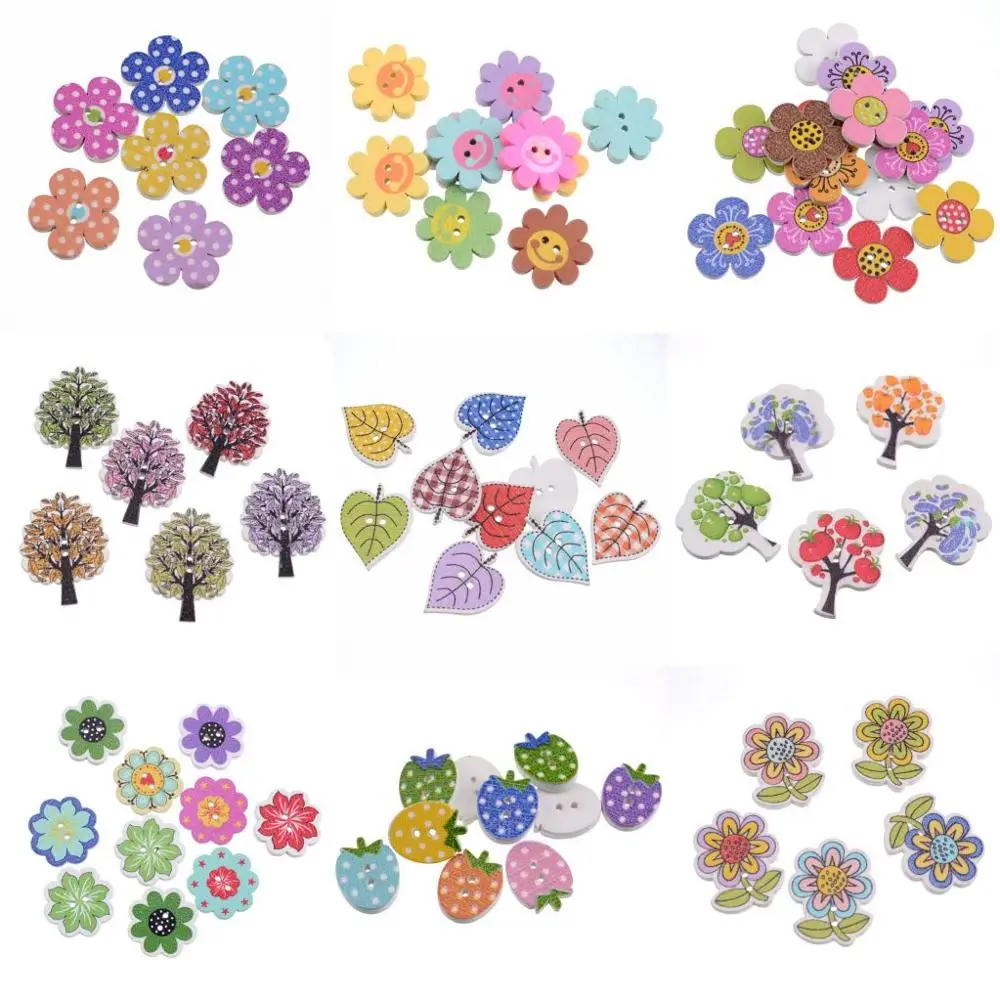 10/50PCs Flower 2Hole Wooden Buttons for Scrapbooking Crafts DIY Baby Children Clothing Sewing Accessories Button Decoration