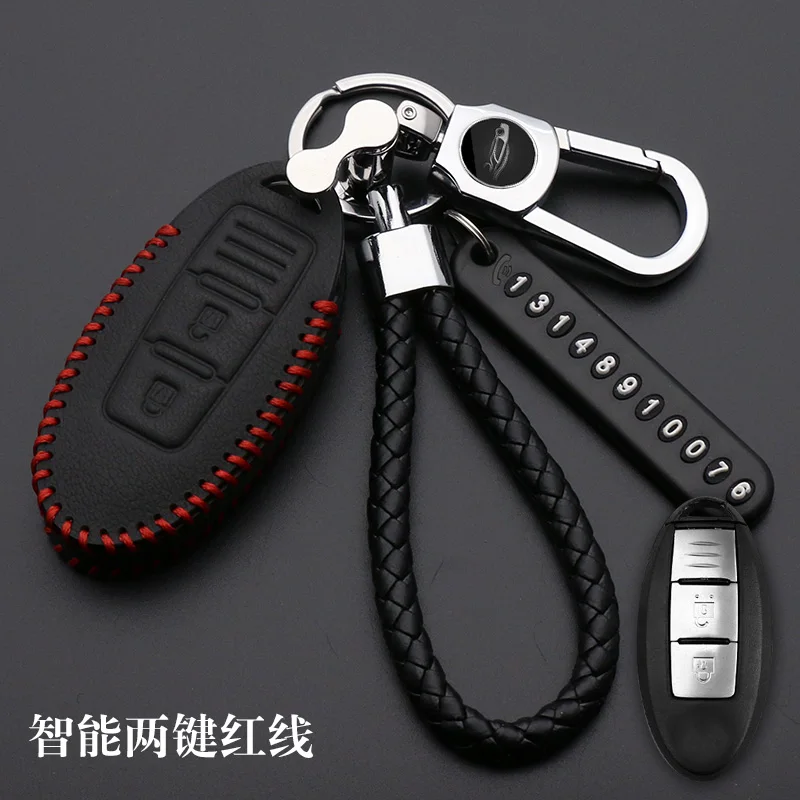 Leather Car Key Case Cover For Nissan Tidda Livida X-Trail T31 T32 Qashqai March Juke Pathfinder Note GTR Keychain Ring Holder