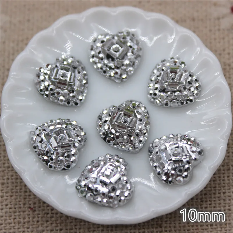 100pcs Bling Silver Round/Star/Heart/Flower/Beard Resin Rhinestone Flatback Cabochon DIY Craft Accessories