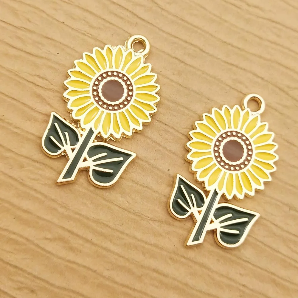 10pcs Enamel Sunflower Charm for Jewelry Making Necklace Pendant Bracelet Earring Charms Diy Accessories Zinc Alloy Gold Plated