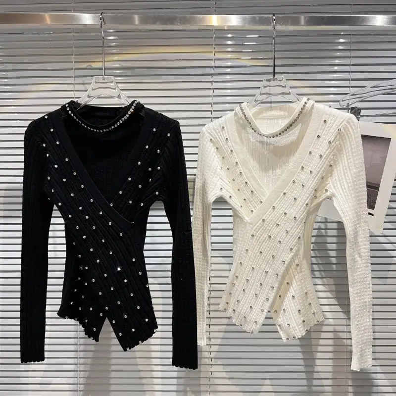 Sli halterneck sweater women 2022 Spring new fashion heavy industry diamond-studded beaded pullover