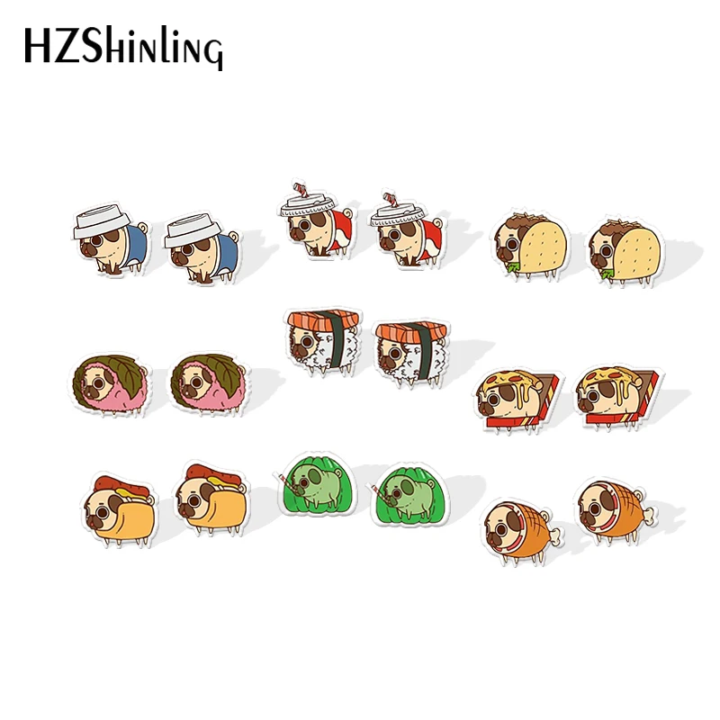 2019 New Pug Sushi Resin Earrings Epoxy Acrylic Earring Lovely Dog Food Earrings Animal Cute Jewelry