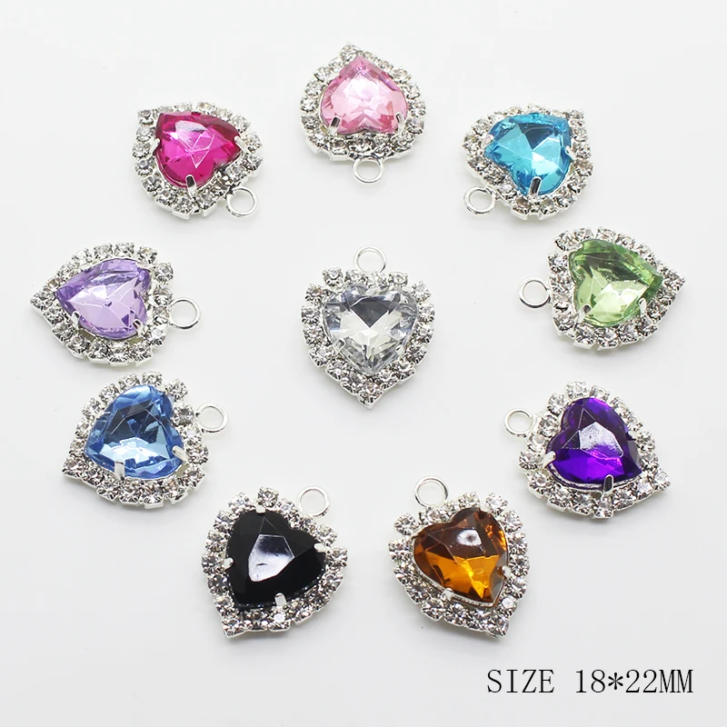 Factory Outlet New 18mm Acrylic Heart-shaped Add circle Rhinestone Button Flatback Can Mix Colors For 10PCS/lot