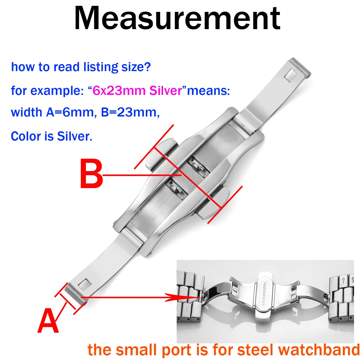 5mm 6mm Stainless Steel Watchband Butterfly Buckle for Metal Watch Band Small Port Dual Press Watch Strap Butterfly Clasp