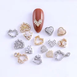 2Pcs Super Shiny Nail Art Zircon Jewelry Heart Shaped Nail Crystal Designs Charms Gold Silver Pearl 3D Nail Art Accessories