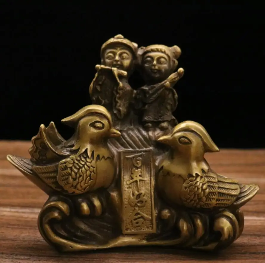 

Archaize brass Boy and girl Mandarin duck household decoration crafts statue