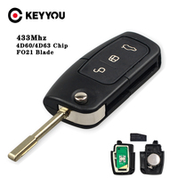 KEYYOU 433MHz 4D63/4D60 Chip Flip Folding Remote Control Car Key For Ford Focus 3 2 Mondeo Fiesta Key Case 3 Buttons 80/40 Bit