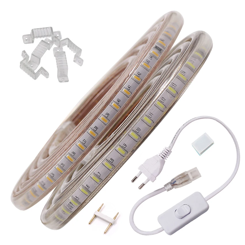 Taśma LED 220V Light 3014 120 leds/m wodoodporny zewnętrzny Led światła linowe wstążka niebieski/biały/ciepły biały z wtyczką EU Switch 1-100m