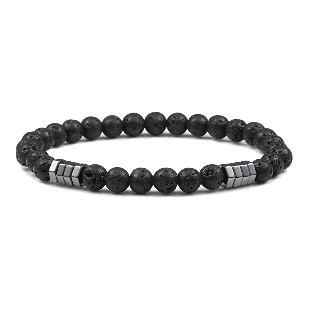 6mm Luxury Thin Men Bracelet Hematite Tiger Eyes Lava Natural Stone Beads Homme Bracelets & Bangles Energy Yoga Jewelry Pulseira