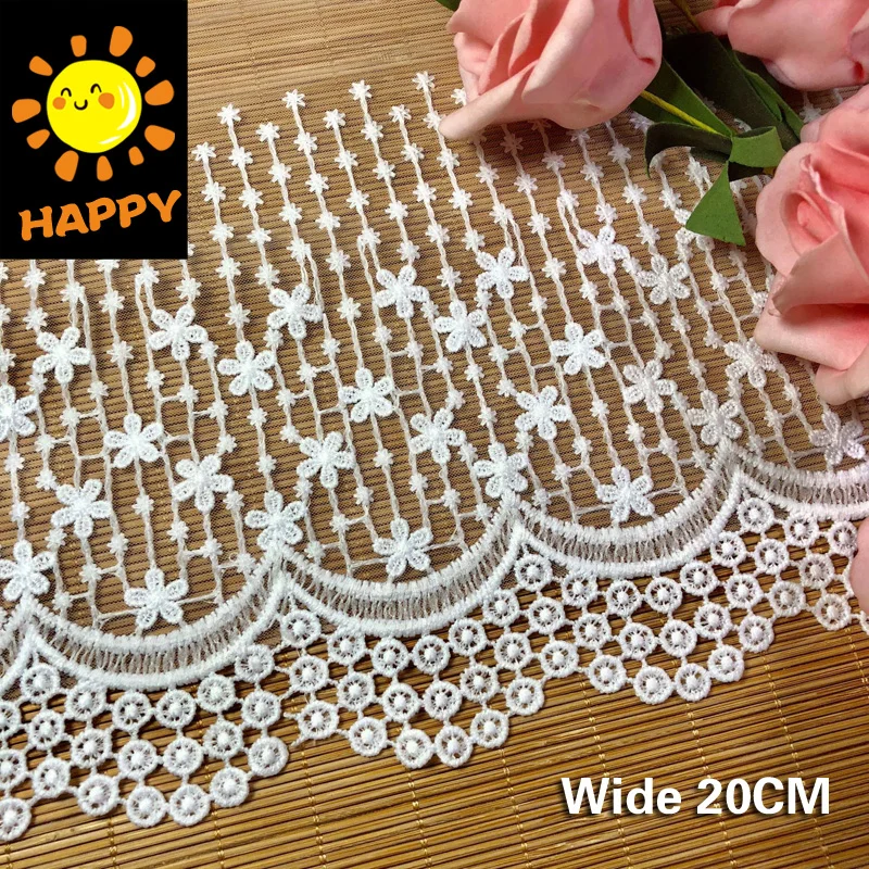 20CM Wide Luxury White Lace Embroidery Flowers Collar Trim Appliques Children Women Apparel Lace Fabric DIY Sewing Accessories