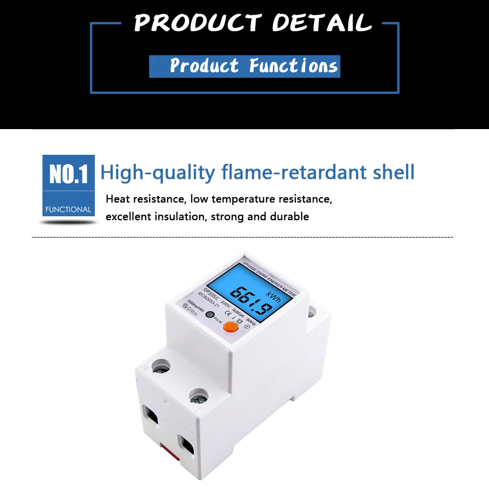 230V 5(80)A Single Phase Two Wires DIN Rail kwh Meter with with reset Voltmeter Ammeter power meter