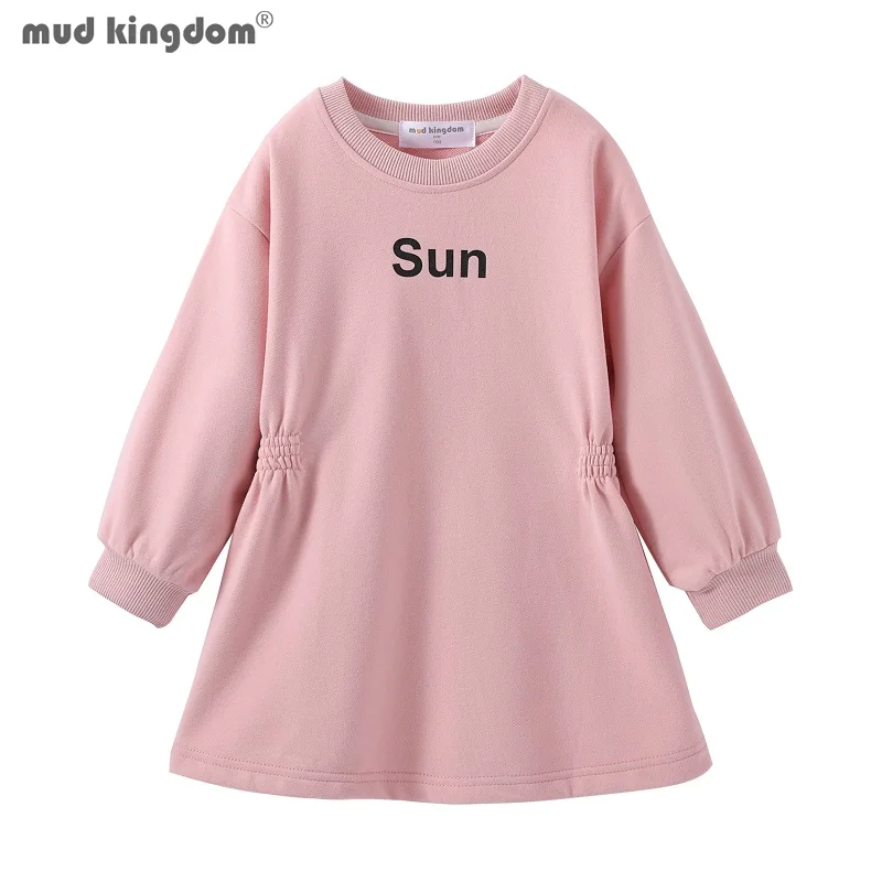 

Mudkingdom Smock Girl Sweatshirt Dress Plain Long Sleeve for Girls Dresses Ribbed Solid Pullover Children Clothes Spring Autumn