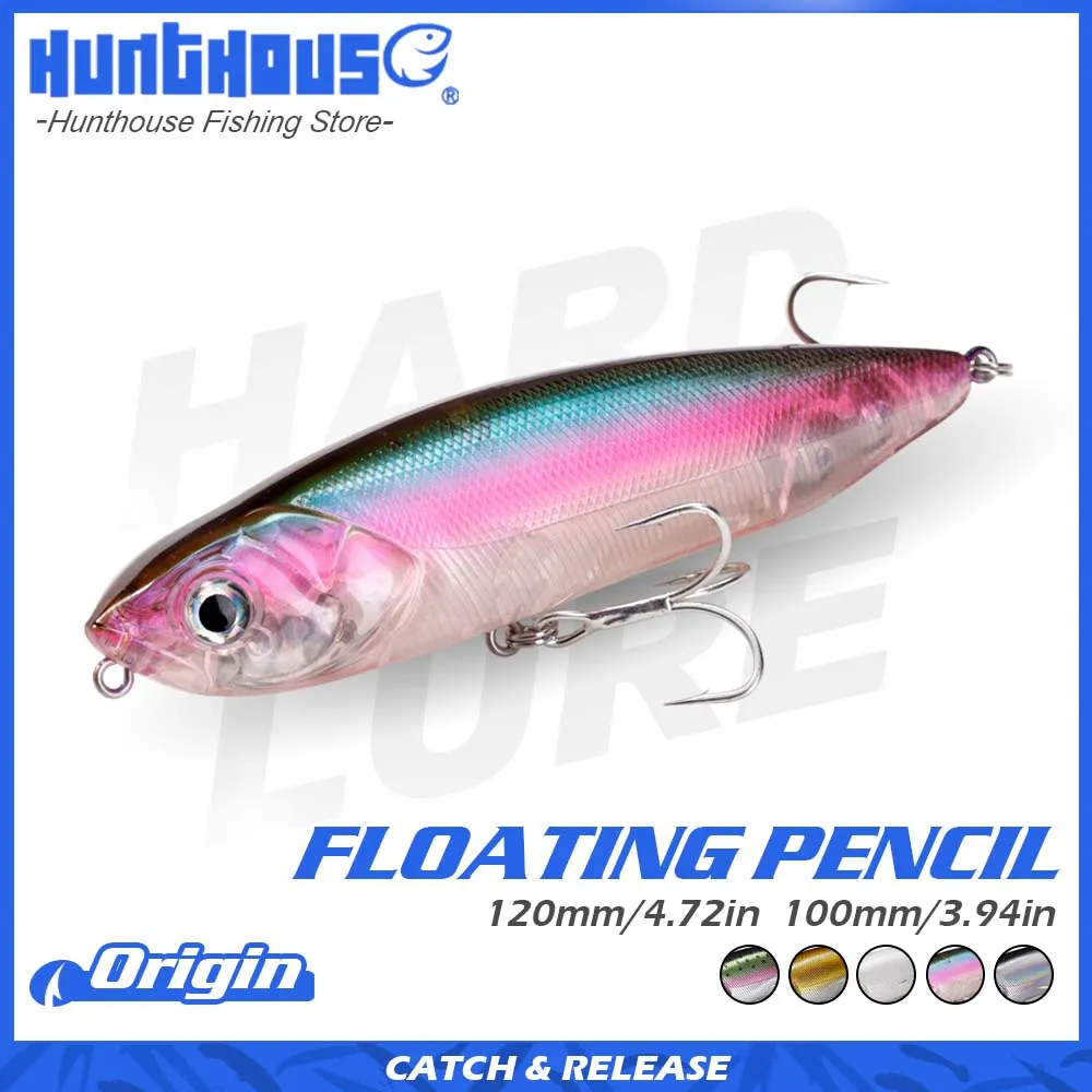 Hunthouse WTD Pencil Fishing Lure 100&120mm 19&32g Floating Artificial Hard Bait Surface Wobbler for Seabass Bluefish Tackes