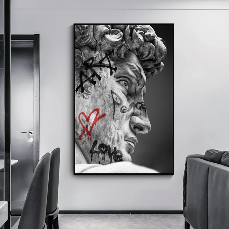 

Greek Statue Plaster Sculpture Artwork David Art Canvas Print Painting Figure Wall Picture Living Room Home Decoration Poster