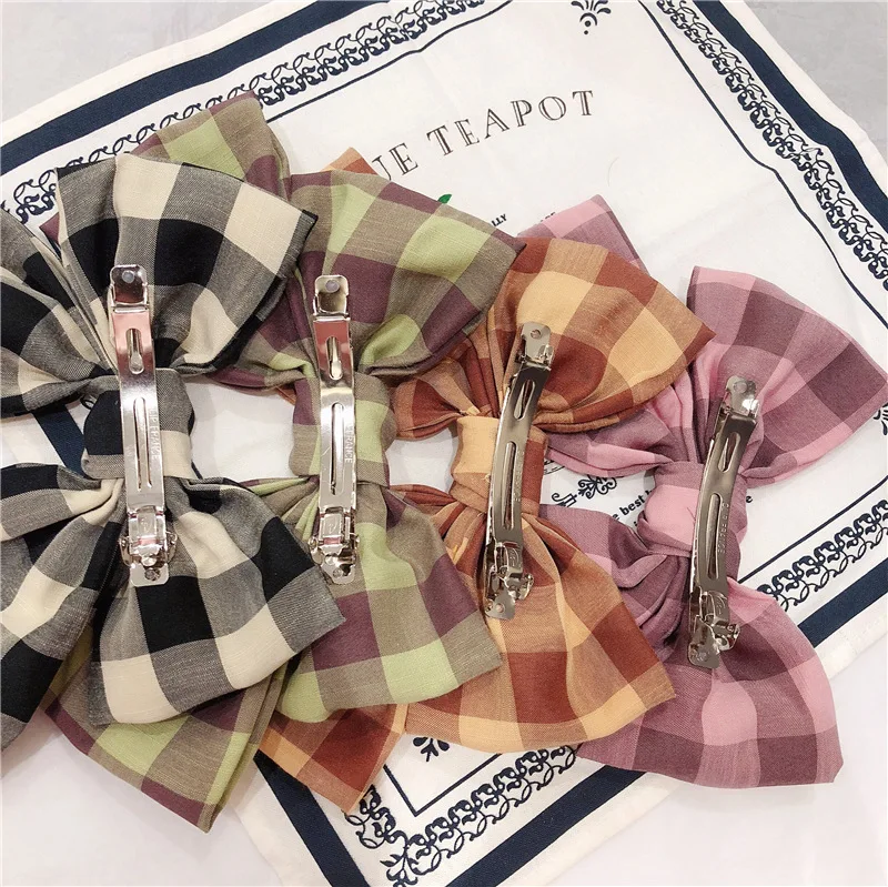 Women Elegant Fashion Bowknot Hair Clip Headdress Cloth Sweet lattice Spring Clip Hairpin Headwear Handmade Hari Accessories