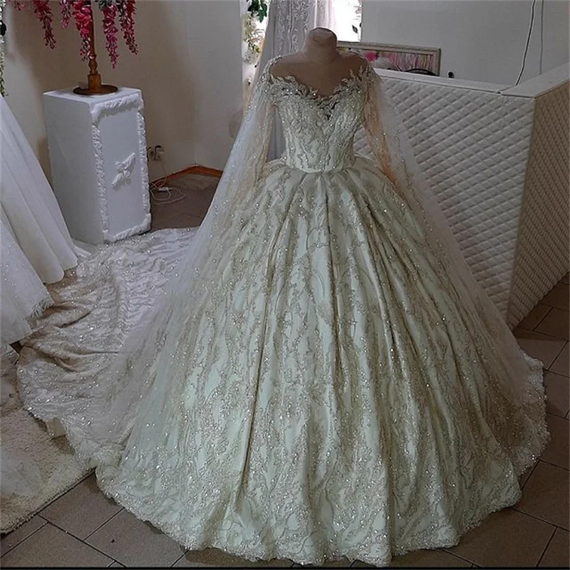 Luxury Arabic Dubai Ball Gown Wedding Dresses 2022 Vestido de Noiva Sparkly Shinning Wedding Bridal Gowns Robe de Mariee