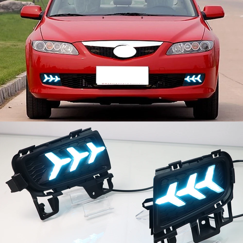 

1 пара для Mazda 6 Mazda6 2006 2007 2008 2009 светодиодные DRL дневные ходовые огни, крышка противотуманной фары с желтым указателем поворота
